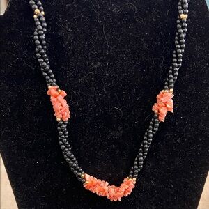 Chic Black and Coral Beaded Necklace